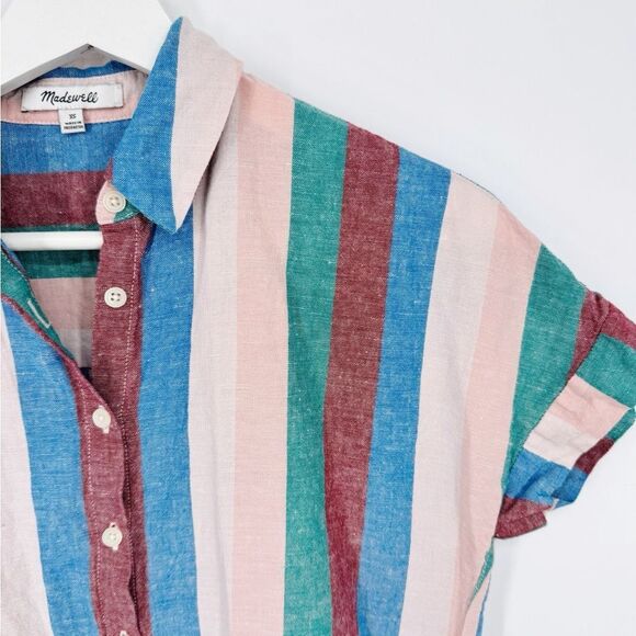 Madewell Central‎ Linen Button Down Shirtdress in Flagstaff Stripe XS - Picture 4 of 8